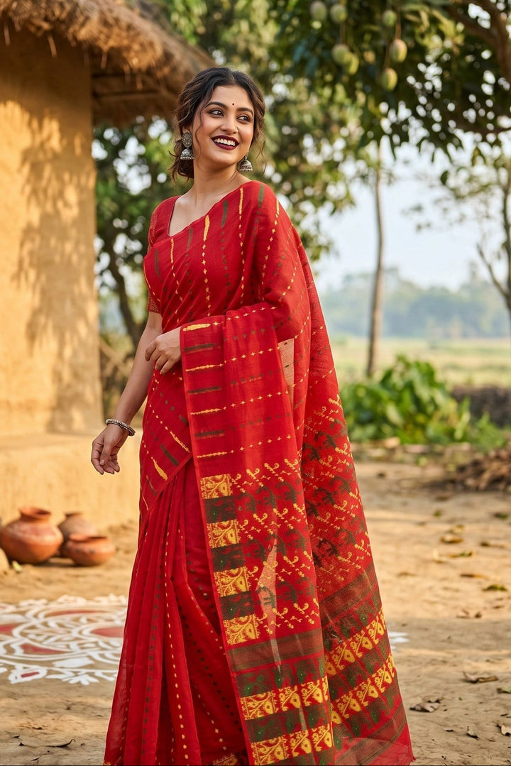 Shatarupa Bengal Jamdani Saree(Red)