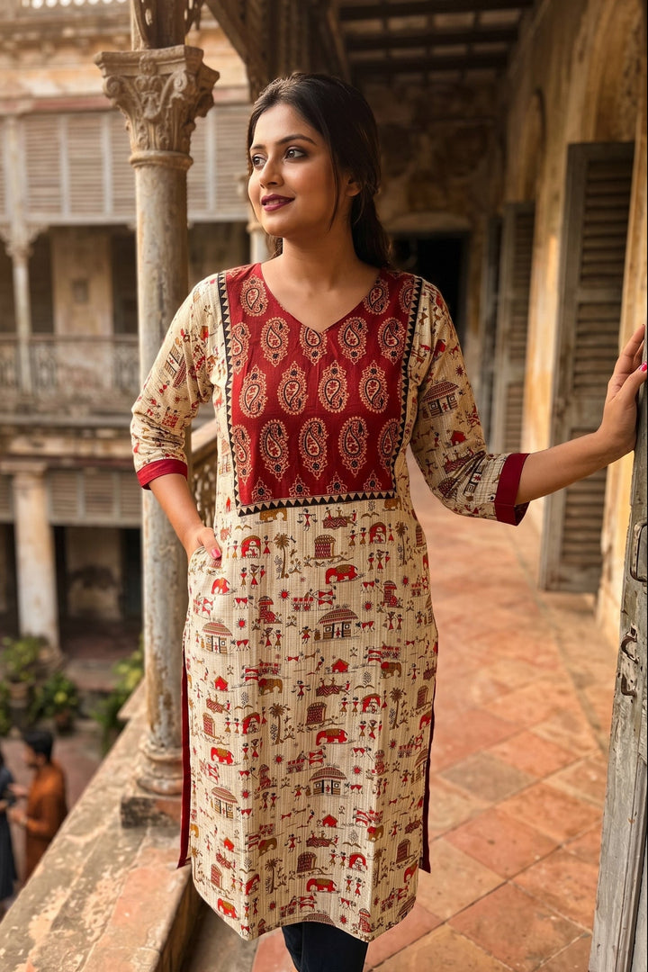 The Warli Whimsy Pure Cotton Kurti