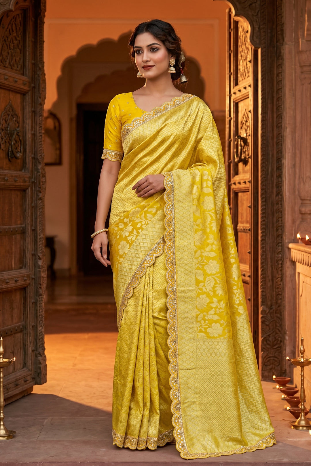 Devotion Drapes Crepe Khaddi Silk Saree