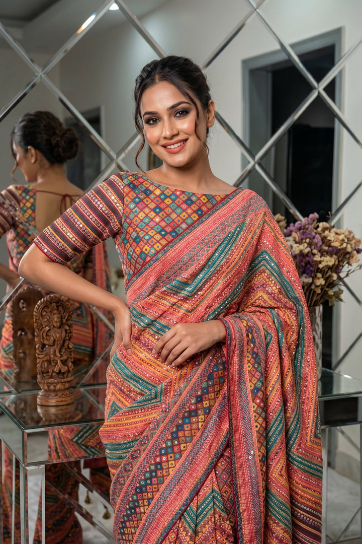 Moonlight Cascade Chinnon Silk Saree