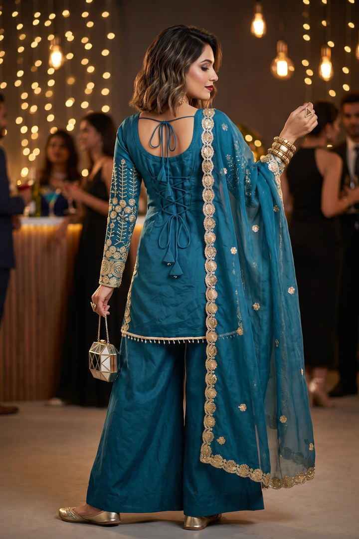Seafoam Glow Partywear Kurti Set