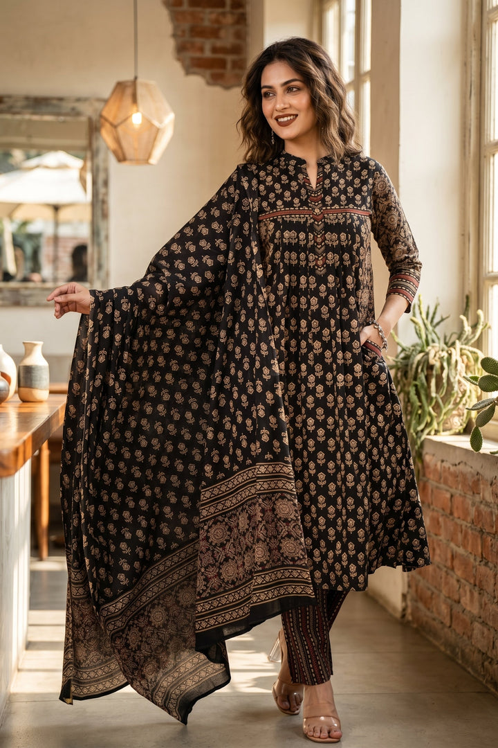 Black Aura Cotton Kurti Set