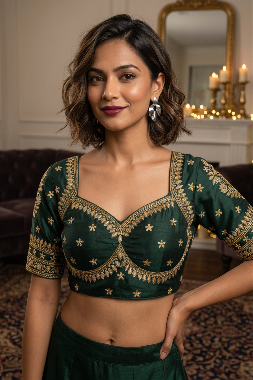 Green Serenity Fancy Silk Blouse