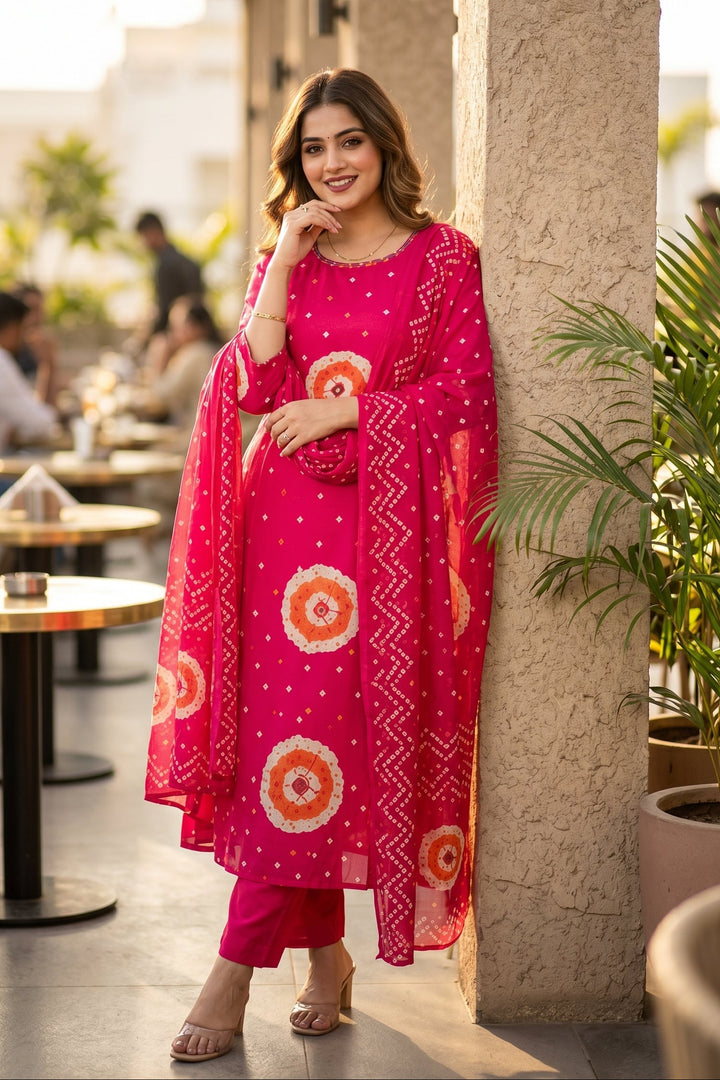 Fuschia Shine Cotton Kurti Set