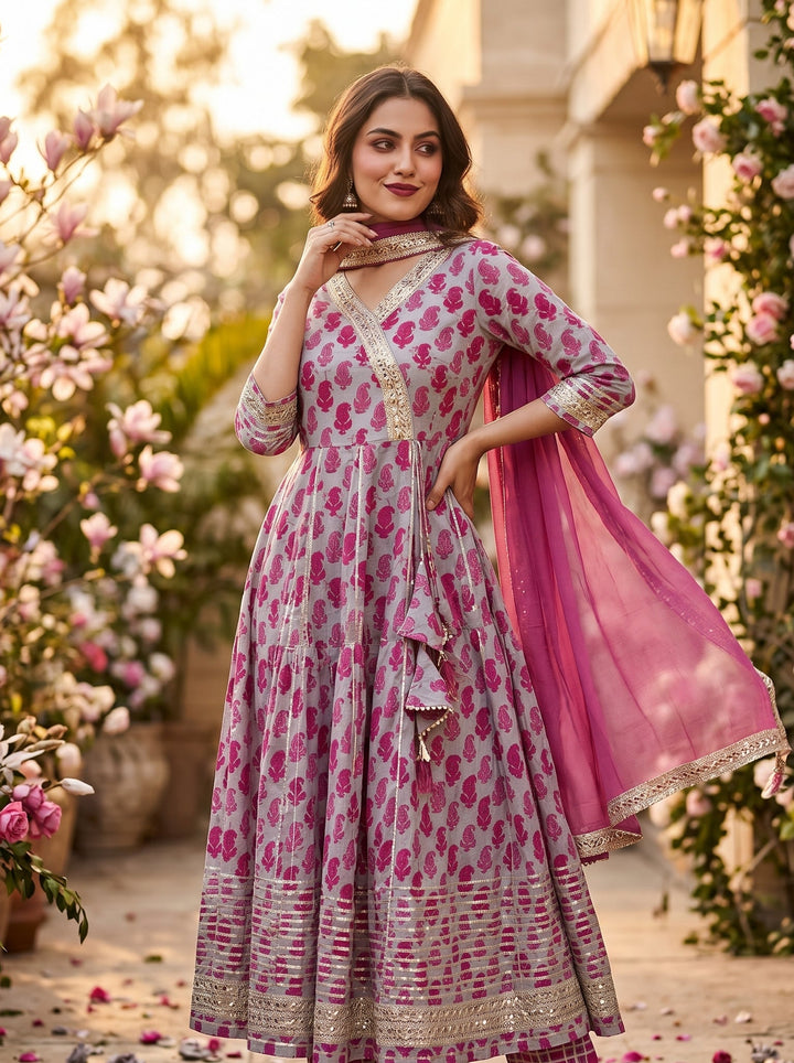 Pink Shadow Cotton Kurti Set