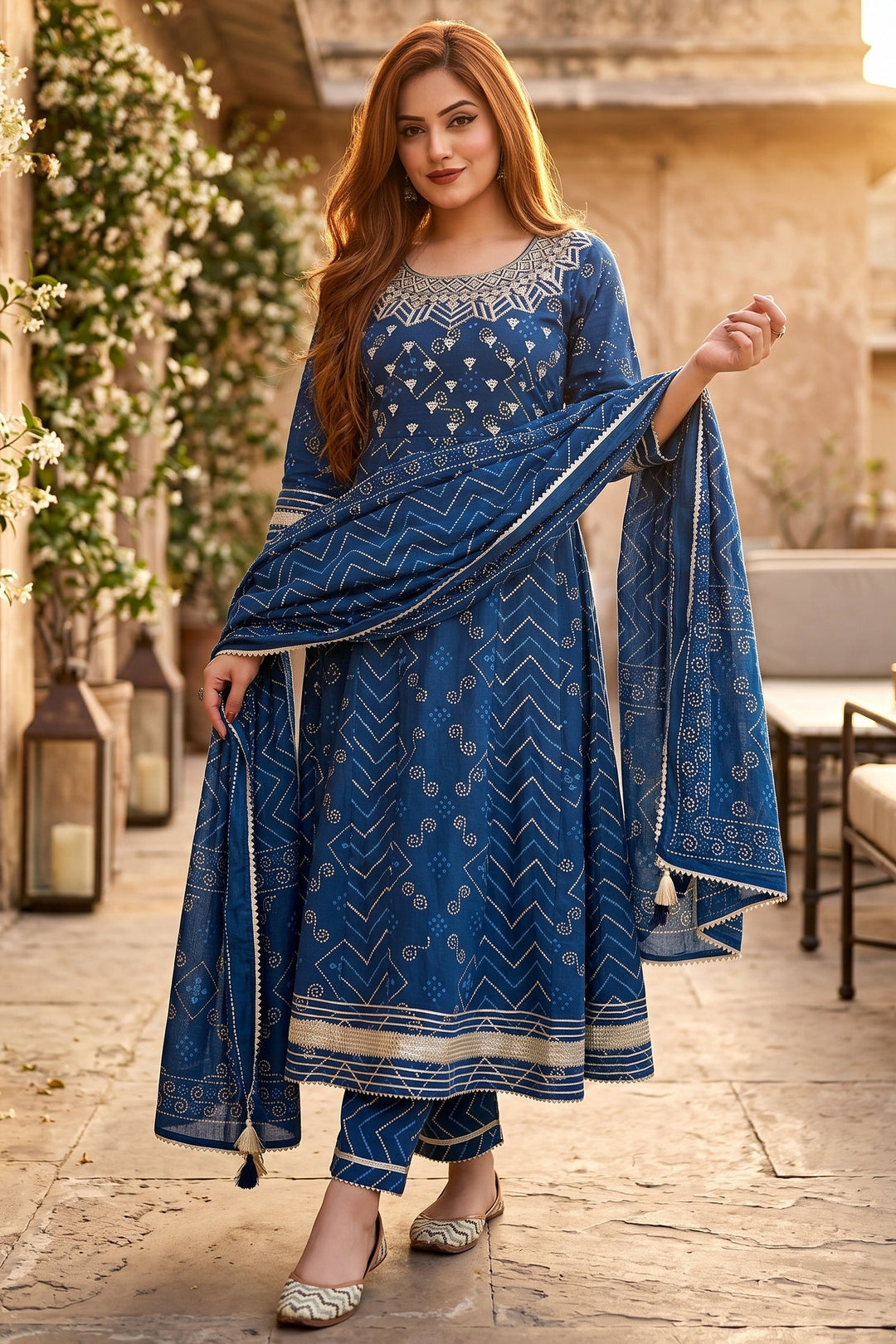 Kurti Pant Dupatta Set(Blue)