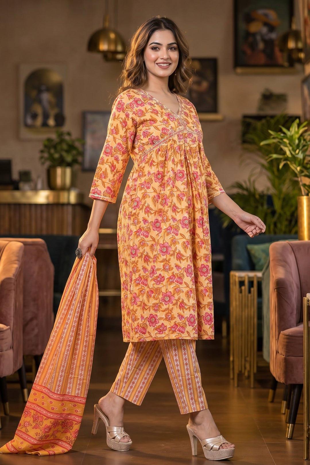 Ethnic Crush - The Jaipuri Kurti Set (Mellow Yellow)