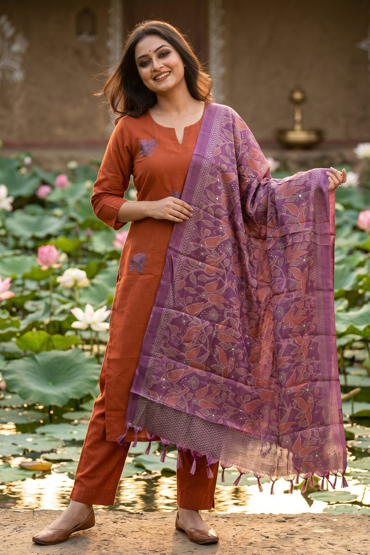 Few Lines For Orange!- Kurti Set