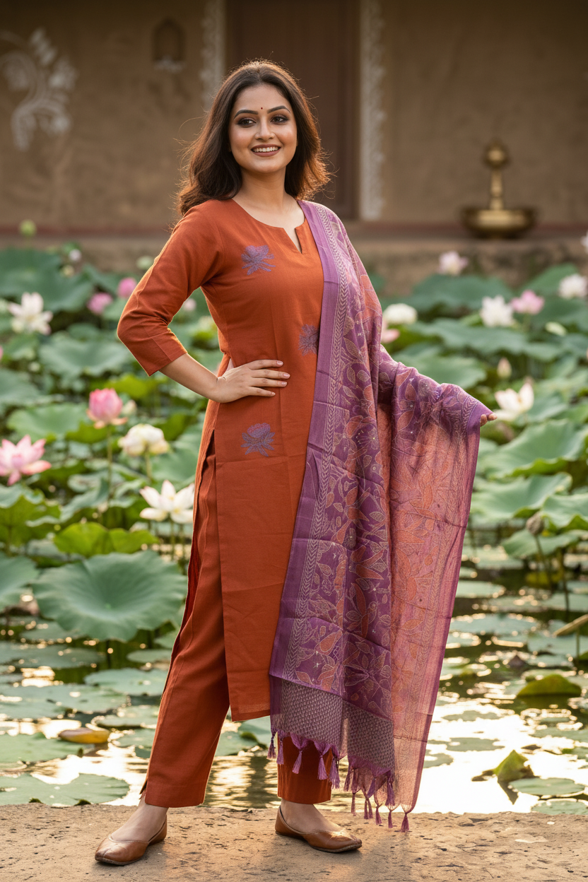 Few Lines For Orange!- Kurti Set