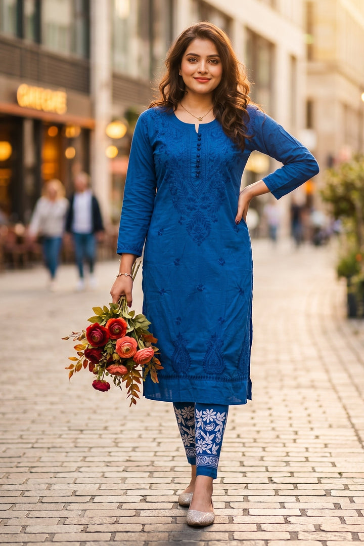 A Day In Colors - Chikankari Kurti Set(Blue)
