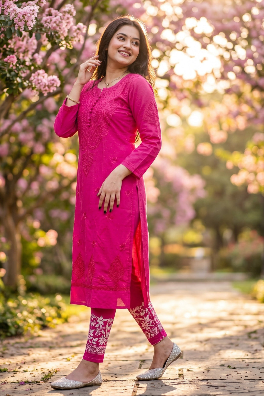 A Day In Colors -  Chikankari Kurti set(Pink)