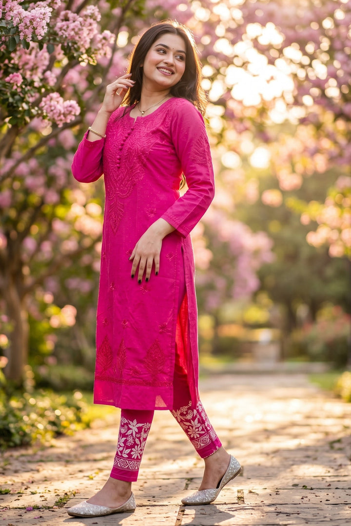 A Day In Colors -  Chikankari Kurti set(Pink)
