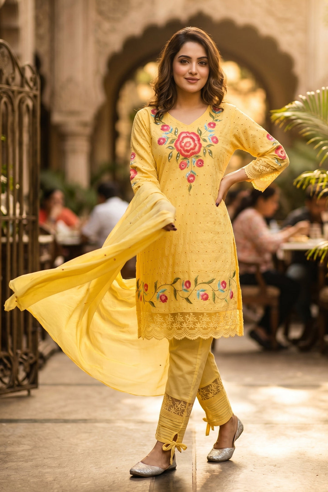 Shades Of Yellow Cotton Kurti Set