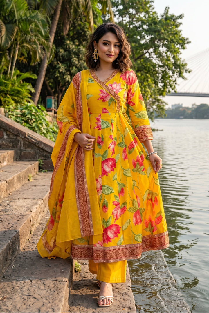 Flower Style Cotton Kurti Set