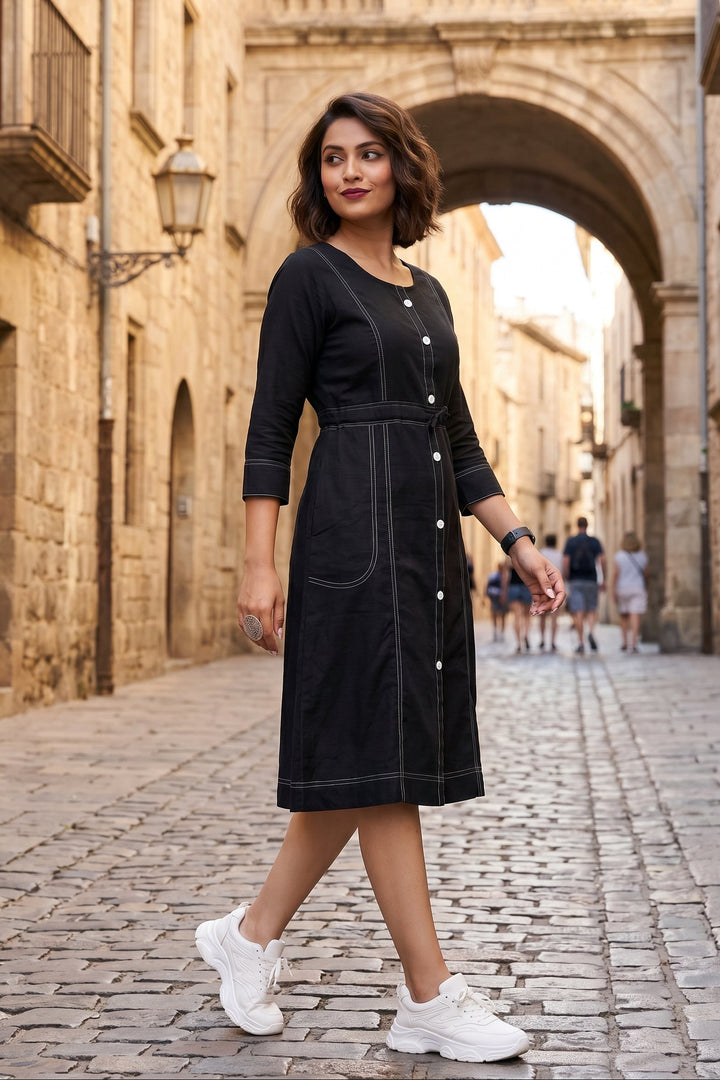 Blessed With- Cotton Dress(Black)