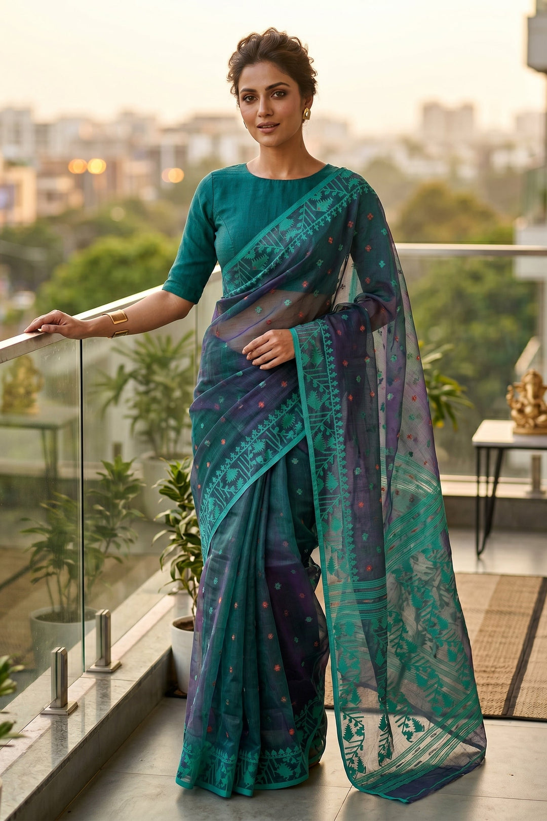 Ektu Bikel Karat Dhakai Jamdani Saree