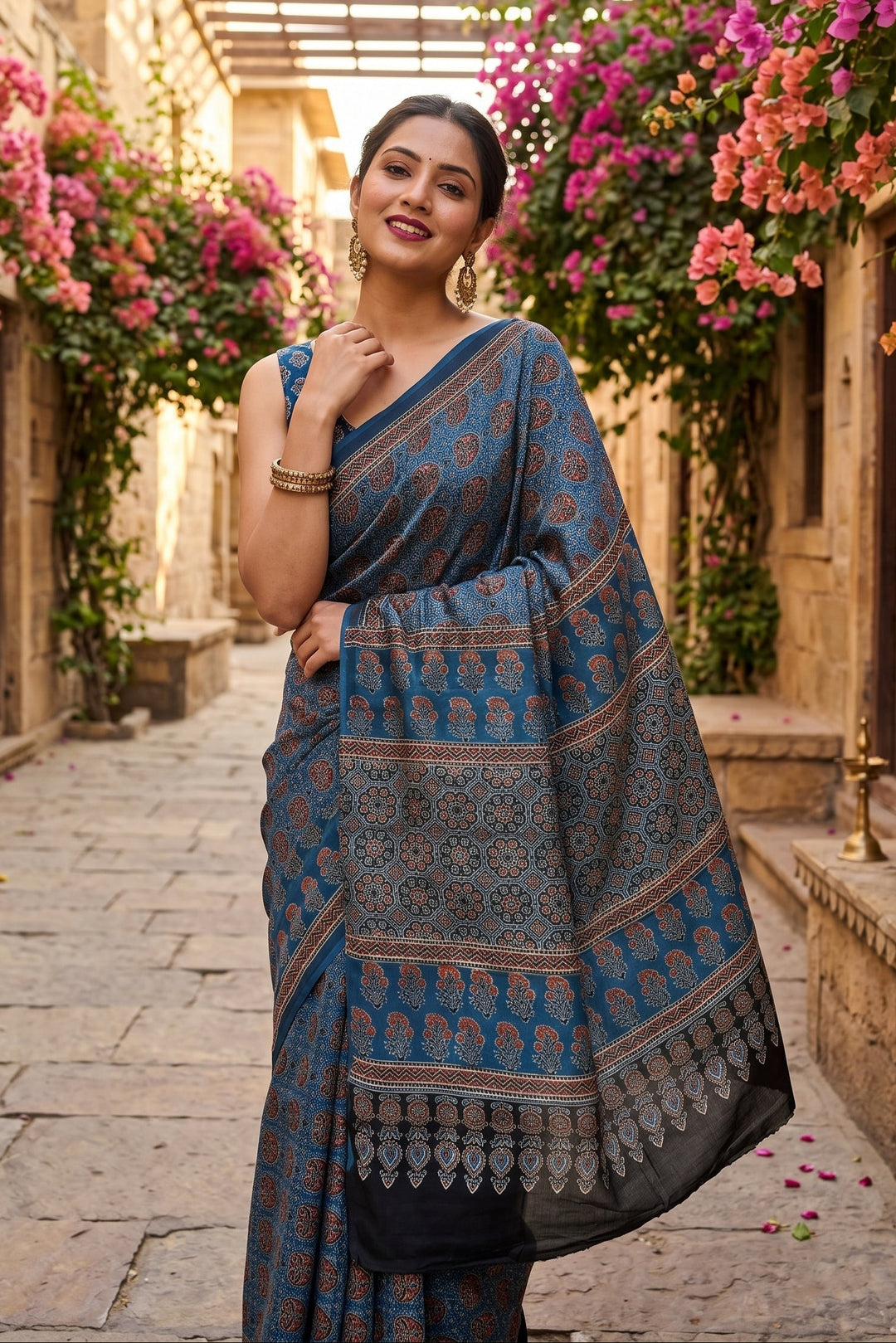 The Classic Drape-Ajrakh Block Printed Saree
