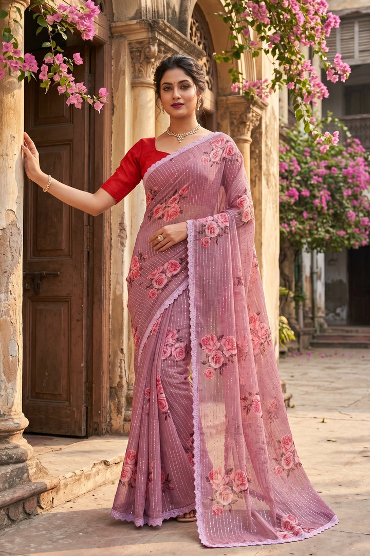 Pink Petal Glow – Georgette Silk Saree