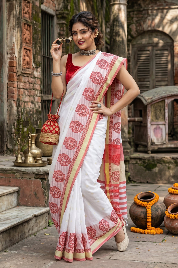 Bengal Khadi Owl Border Saree