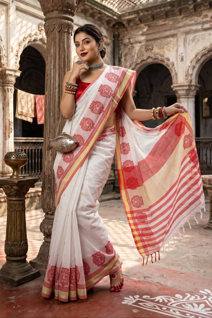 Bengal Khadi Owl Border Saree