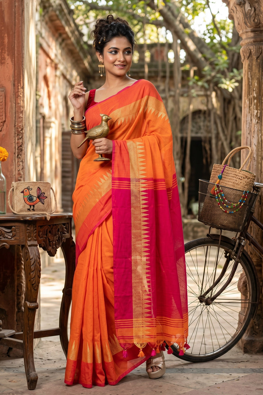 Aura Of Pure Khadi Cotton (Favourite Orange Color) Saree