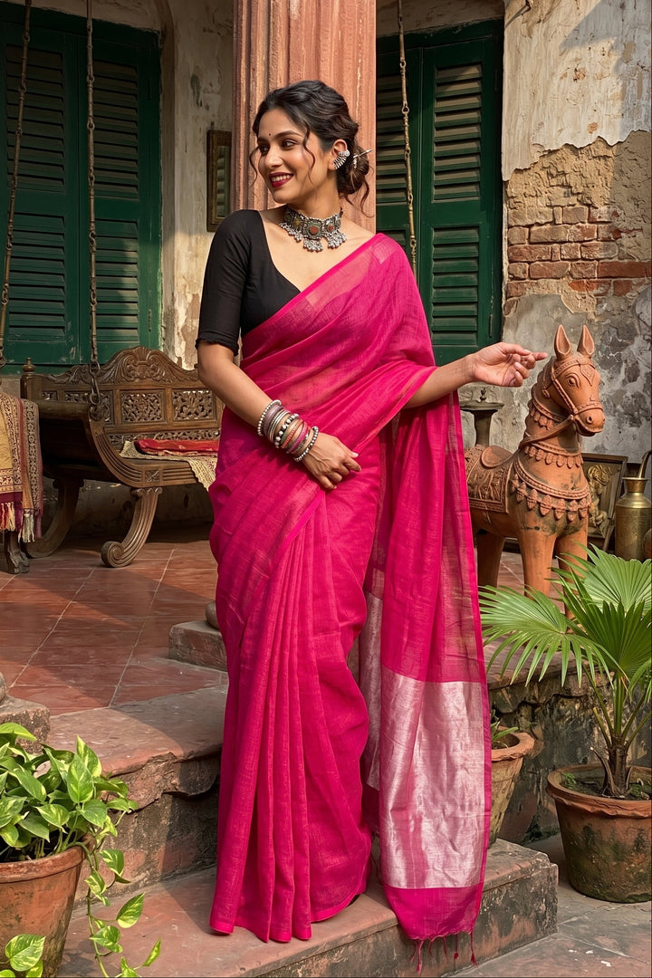 Pink Bengal Khadi Saree