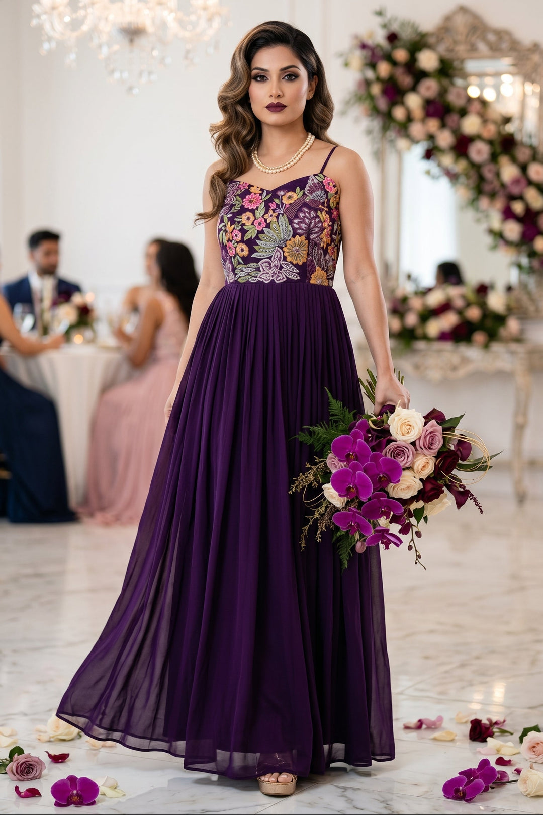 Imperial Orchid Georgette Gown( Deep Wine )