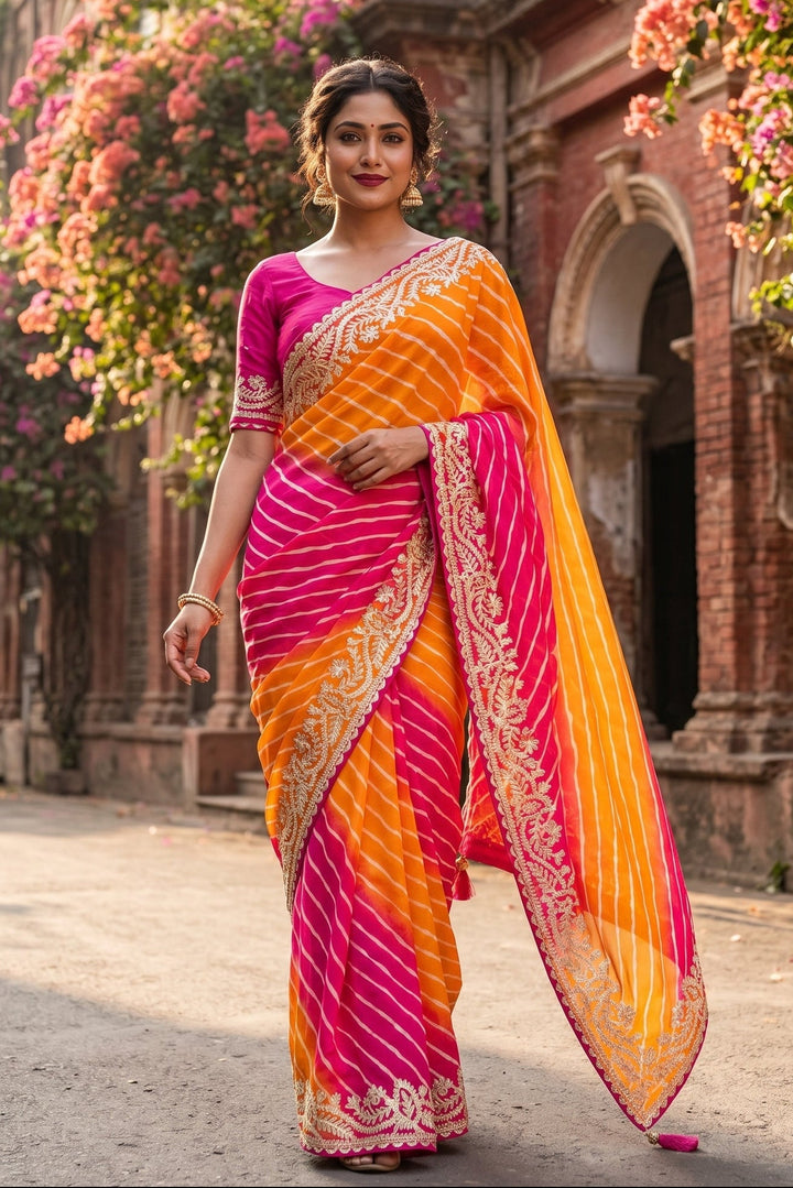 Gulabi Amber Chinnon Silk Saree