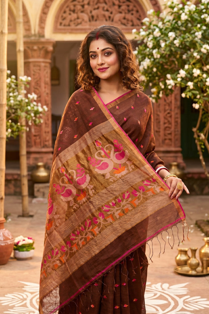 Aponjon Pure Linen Jamdani Saree