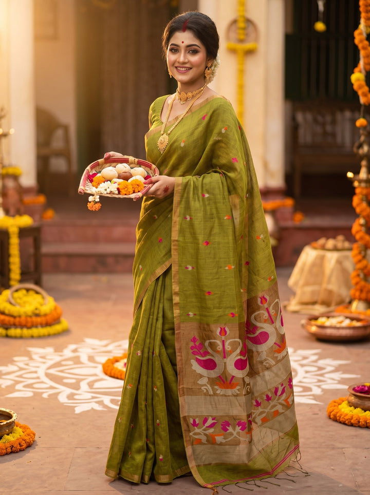 Aponjon Pure Linen Jamdani Saree