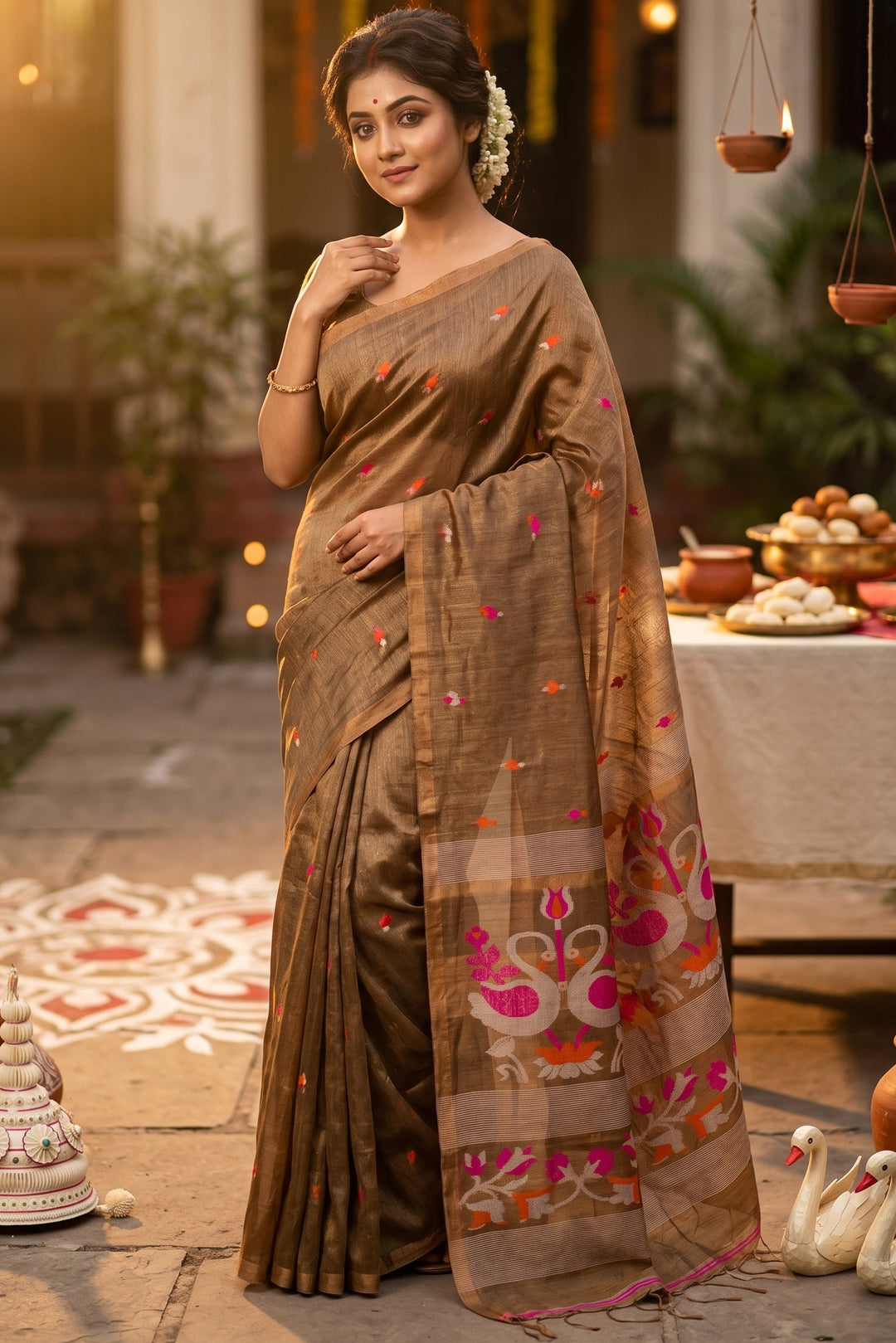 Aponjon Pure Linen Jamdani Saree