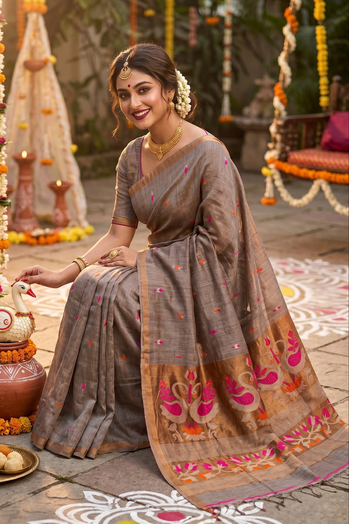 Aponjon Pure Linen Jamdani Saree