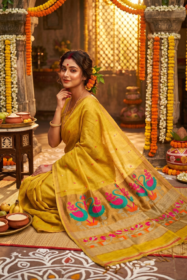 Aponjon Pure Linen Jamdani Saree