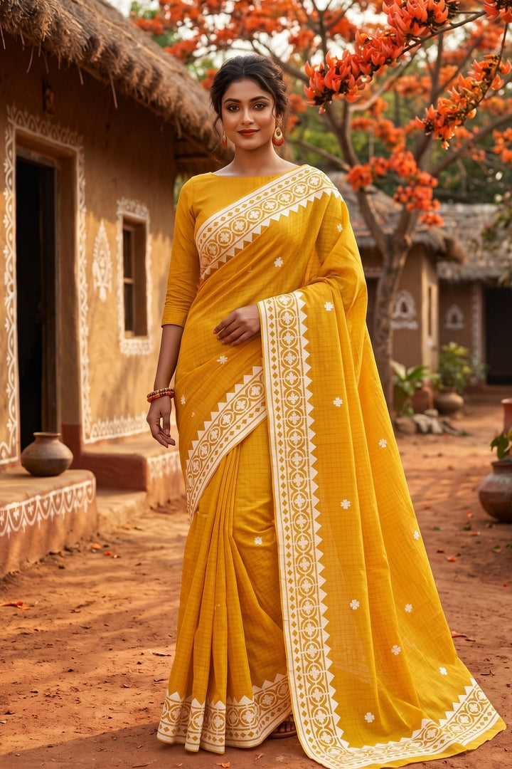 Saptaparni Cotton Kota Applique Saree
