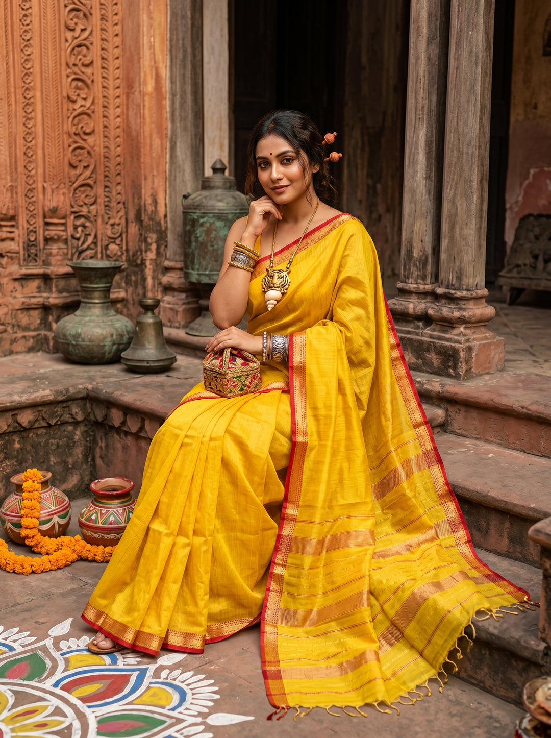Roudro Chhowa Maheshwari Tissue silk saree