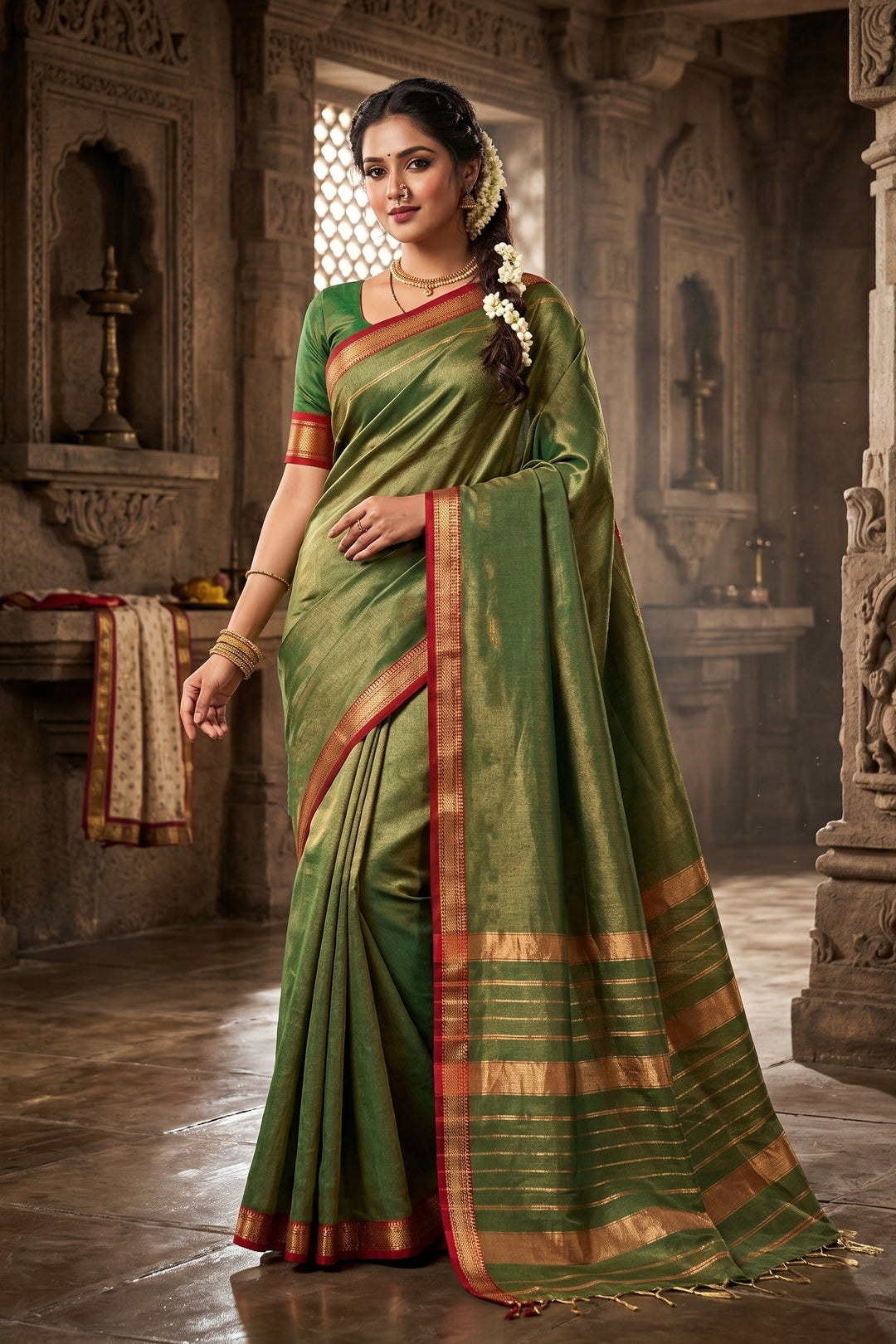Roudro Chhowa Maheshwari Tissue silk saree