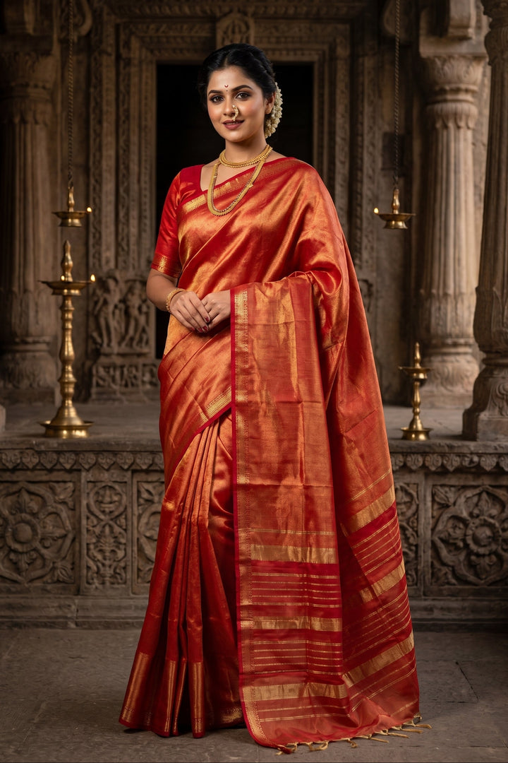Roudro Chhowa Maheshwari Tissue silk saree