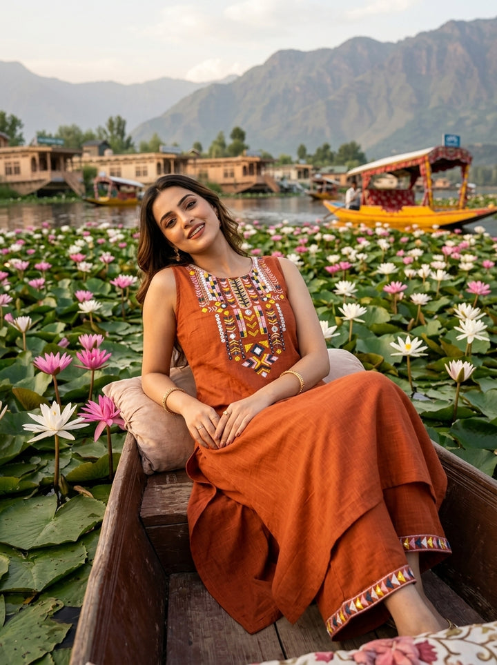 Ocean Bloom Cotton Kurti Set