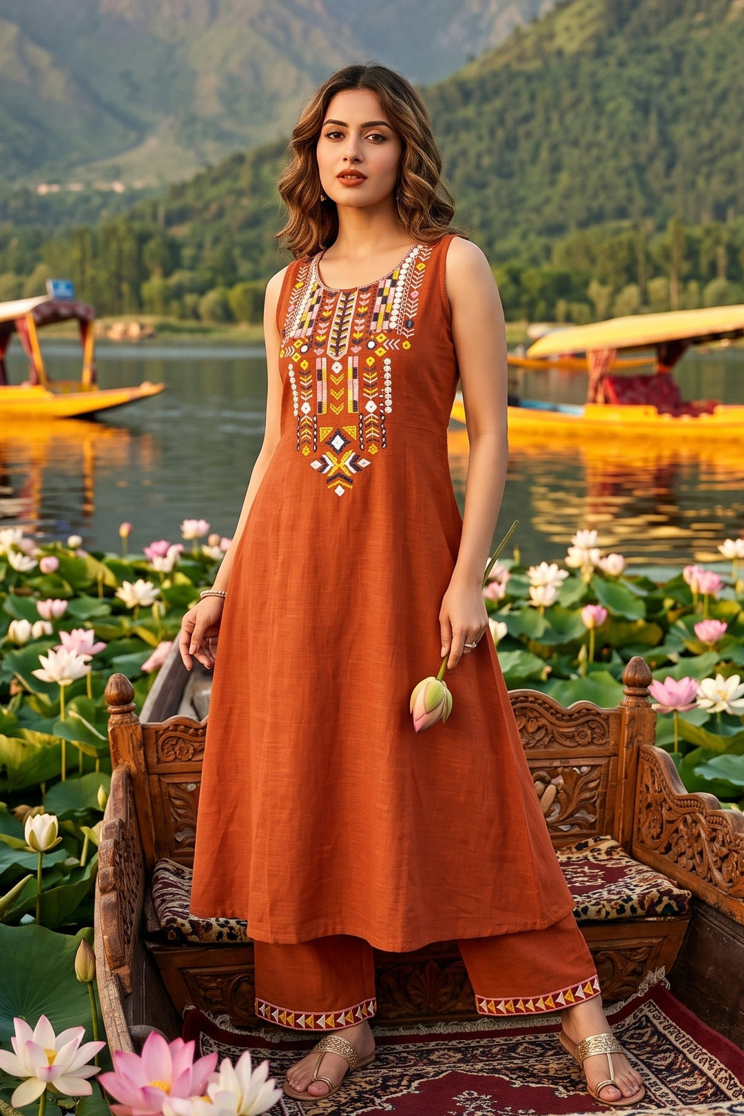 Ocean Bloom Cotton Kurti Set
