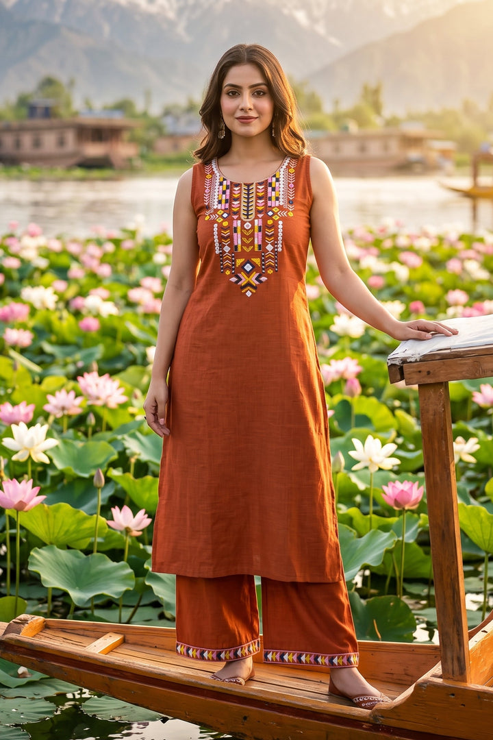 Ocean Bloom Cotton Kurti Set