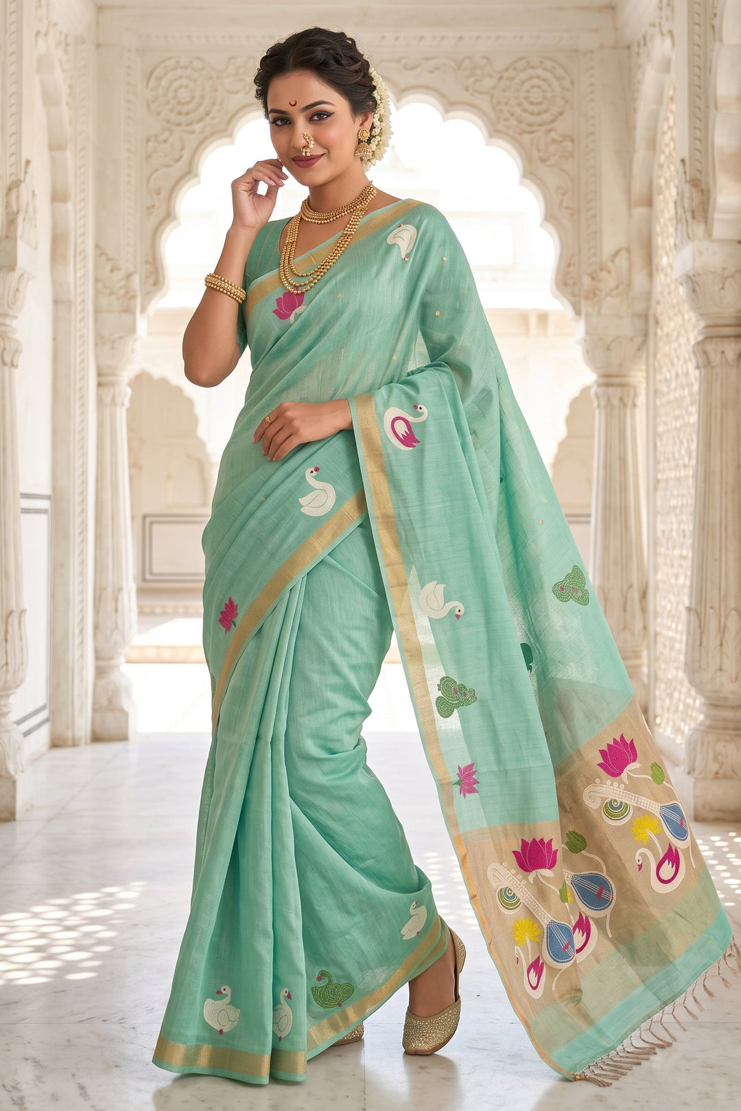 Beena Bandana Tissu Paithani Silk Linen Banarasi Saree