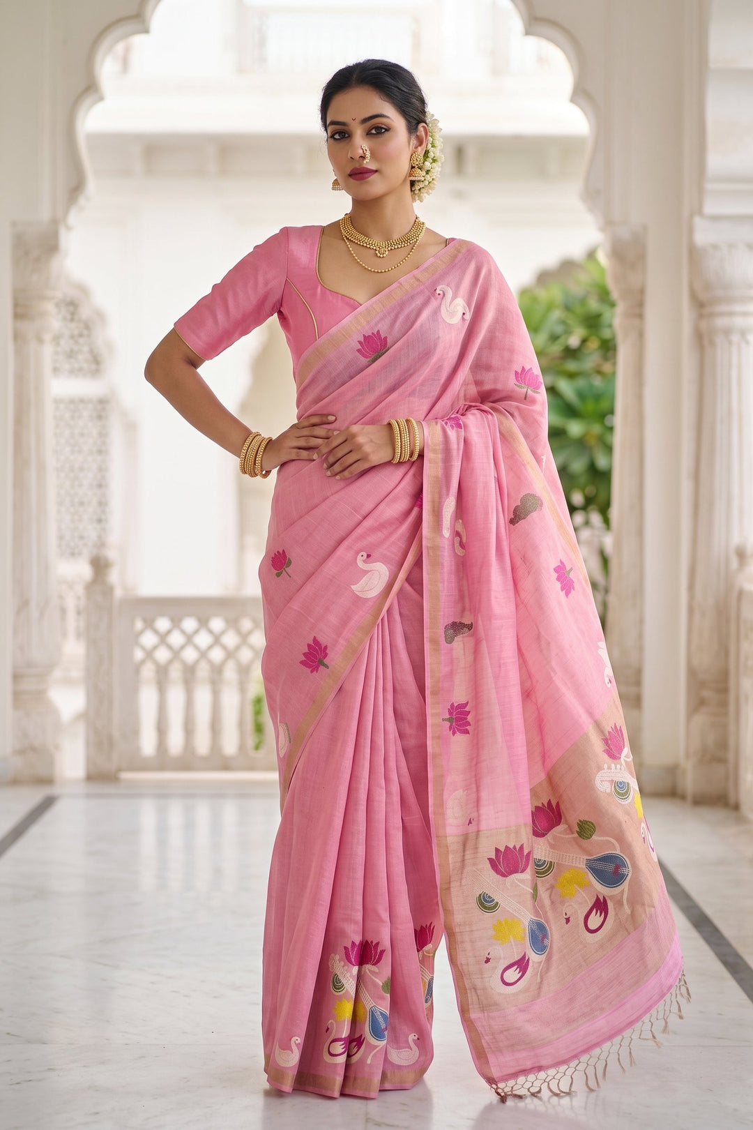 Beena Bandana Tissu Paithani Silk Linen Banarasi Saree