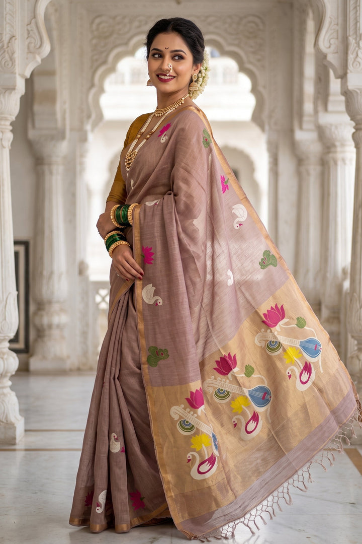 Beena Bandana Tissu Paithani Silk Linen Banarasi Saree