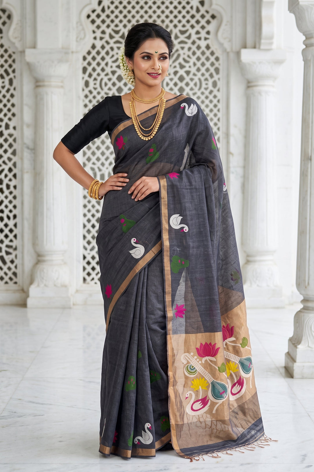 Beena Bandana Tissu Paithani Silk Linen Banarasi Saree