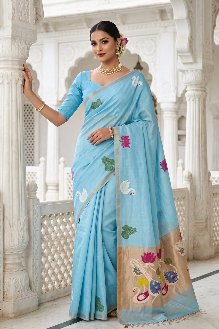 Beena Bandana Tissu Paithani Silk Linen Banarasi Saree