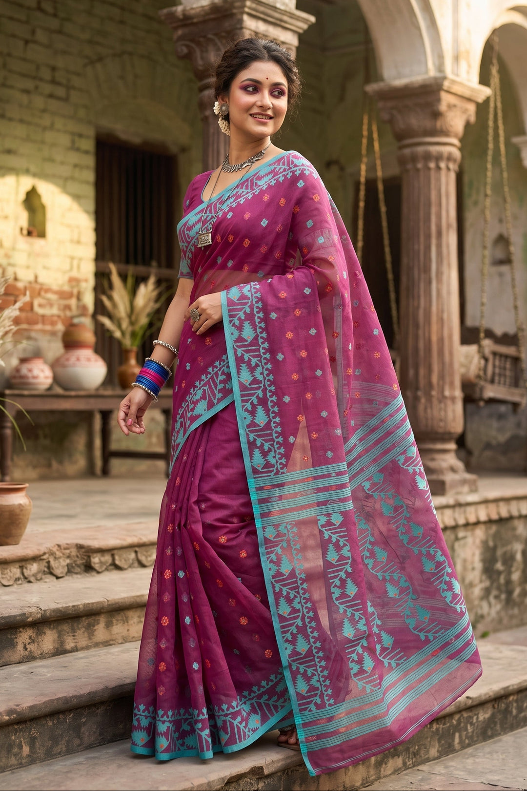 Ektu Bikel Karat Dhakai Jamdani Saree