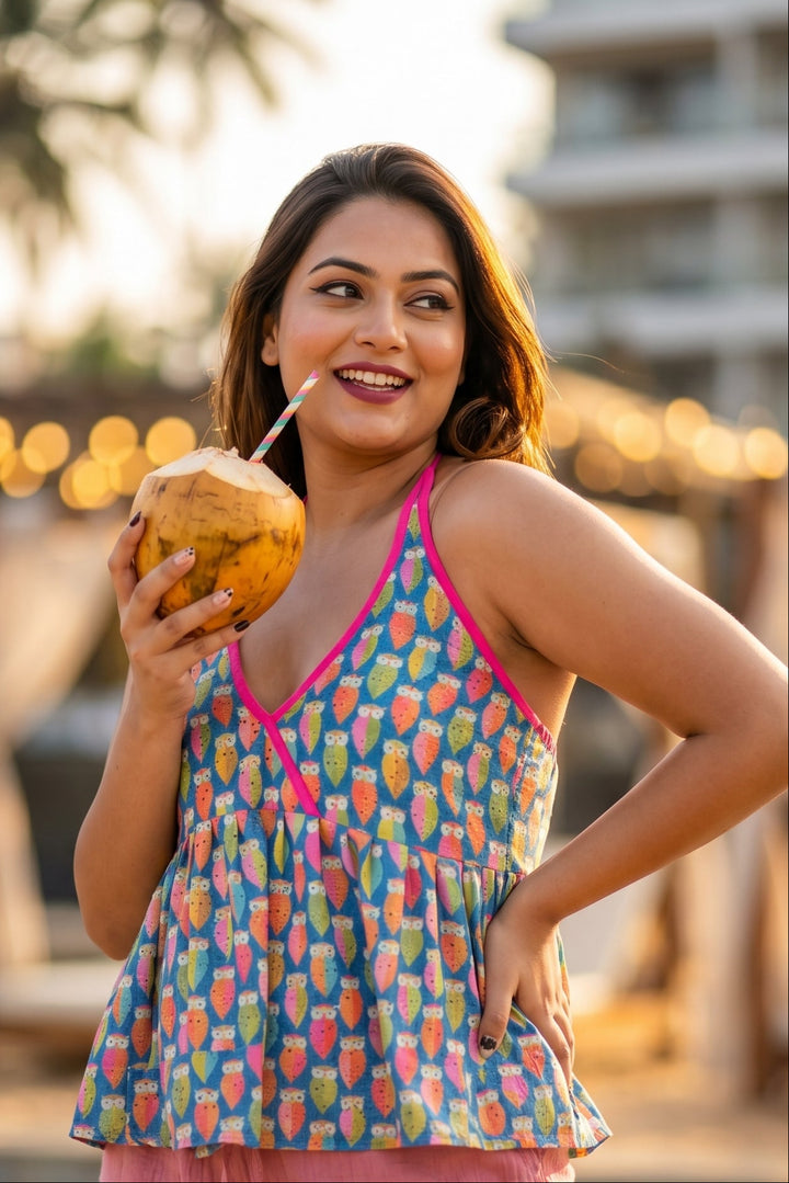 New Edition Halter Tie-Back Peplum Top(Plus Size)