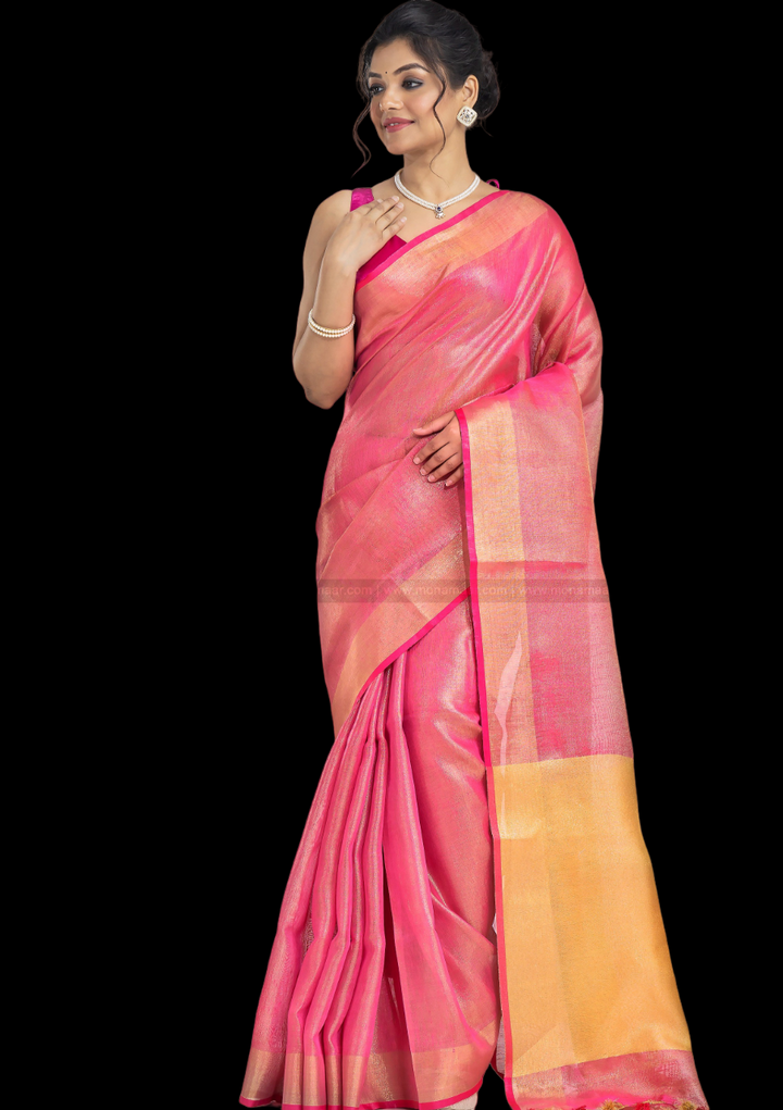 Rose Petal- Pure Handwoven Tissue Linen Saree