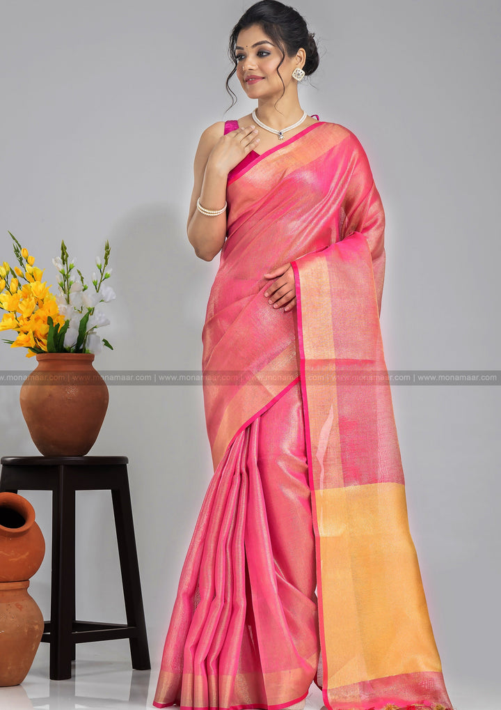 Rose Petal- Pure Handwoven Tissue Linen Saree