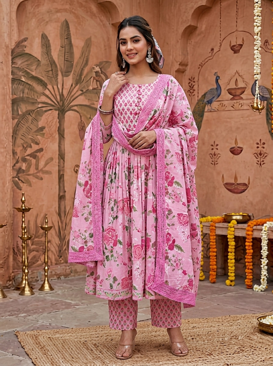 Petal Paradise Cotton Suit Set